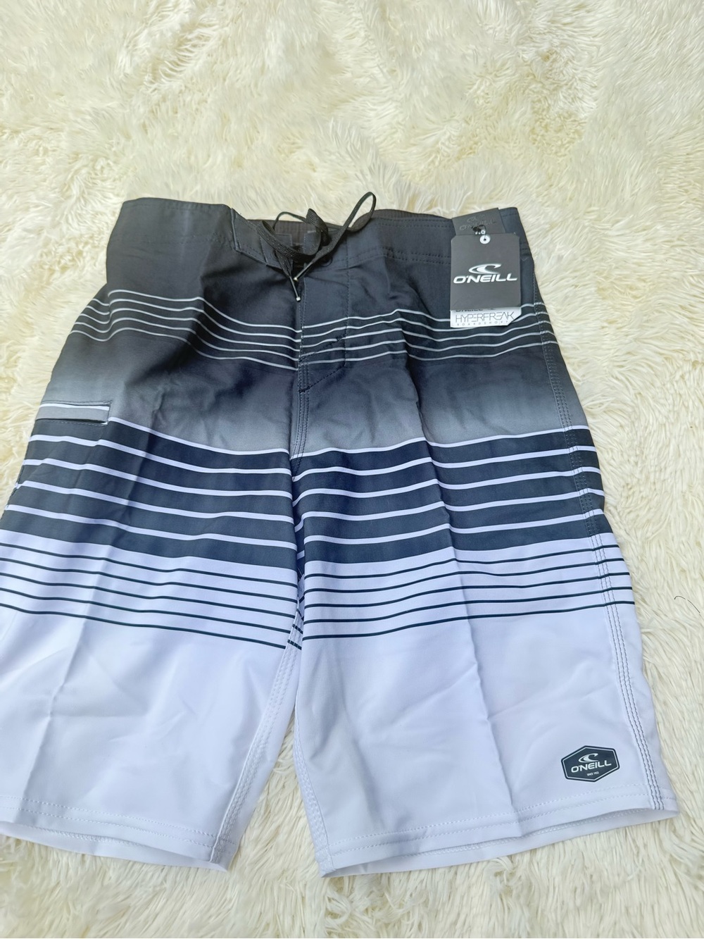 O'Neill Boys Black & White Gradient Stripe Swim Board Shorts